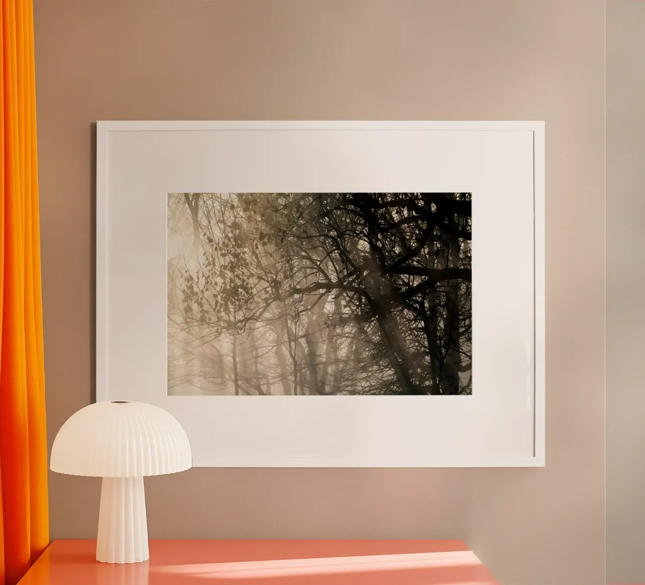 An image of a beautiful tree in the fog in the forest poster de anderm