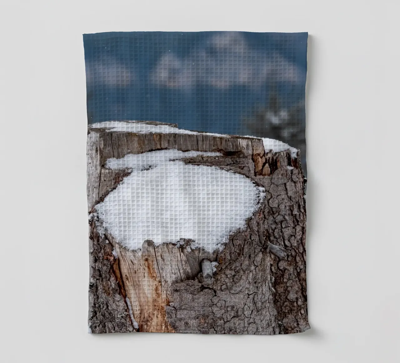 Tronco d'albero coperto di neve canovaccio da cucina da anderm