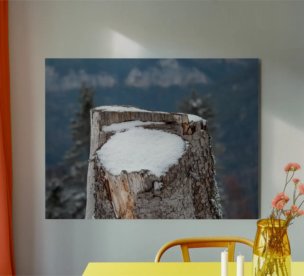 Tronco d'albero coperto di neve alluminio dibond da anderm