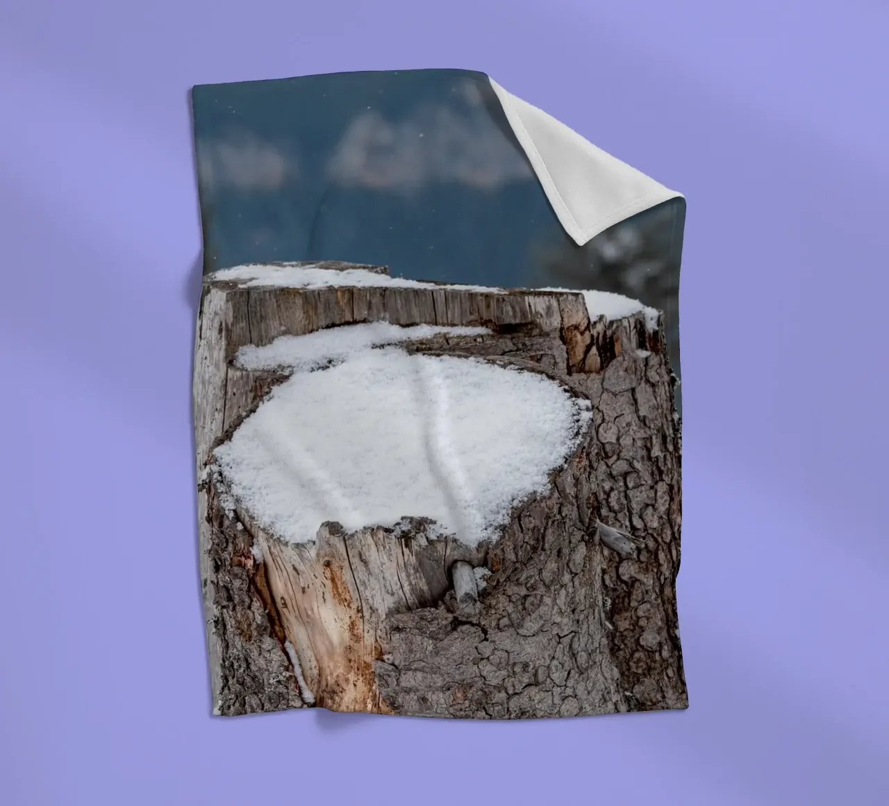 Tronco d'albero coperto di neve coperta in pile da anderm