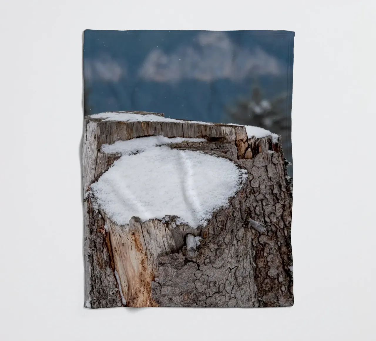 Tronco d'albero coperto di neve coperta in pile da anderm