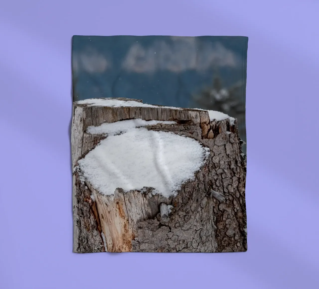 Tronco d'albero coperto di neve coperta in pile da anderm