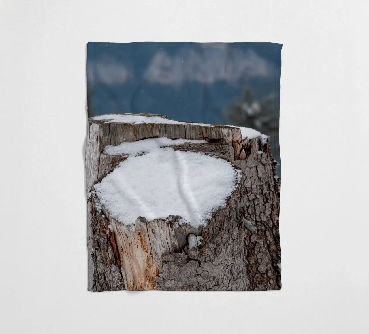 Tronco d'albero coperto di neve coperta in pile da anderm
