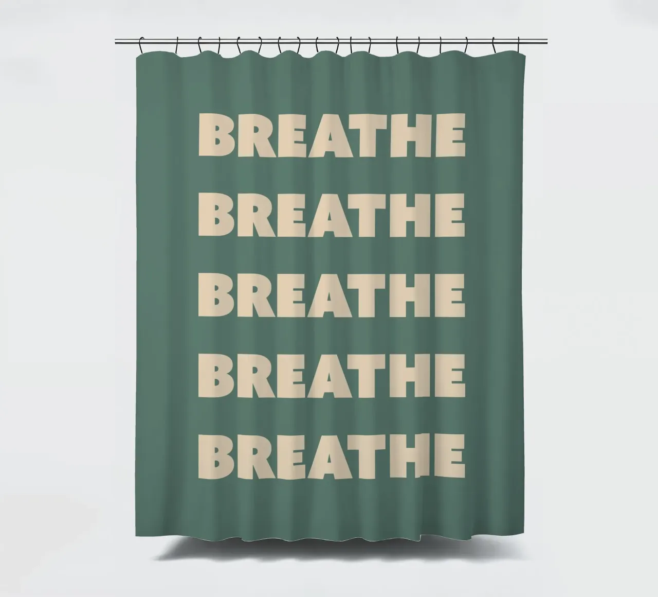 Breathe Repeating Text shower curtain by Paigaam Studio