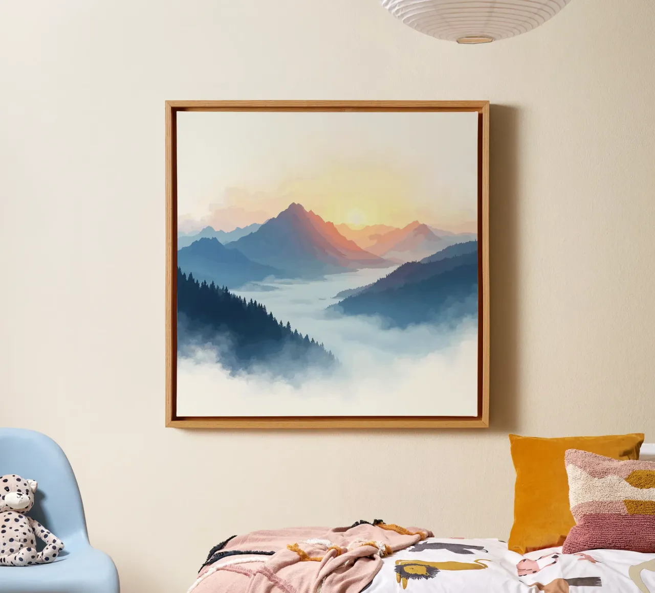 Alba serena su montagne nebbiose tela con Cornice a cassetta da artdesign1985