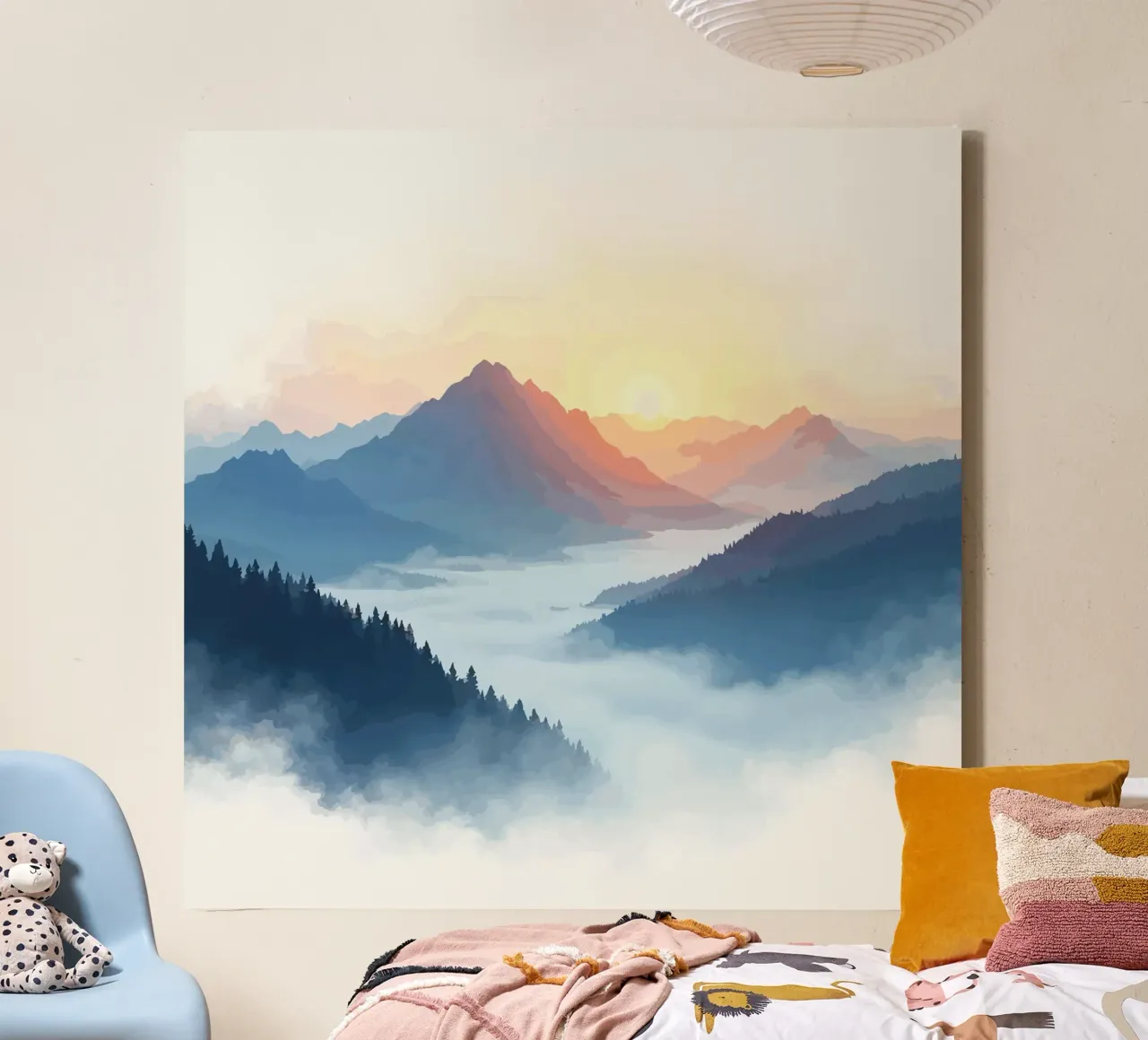 Alba serena su montagne nebbiose tela con Cornice a cassetta da artdesign1985