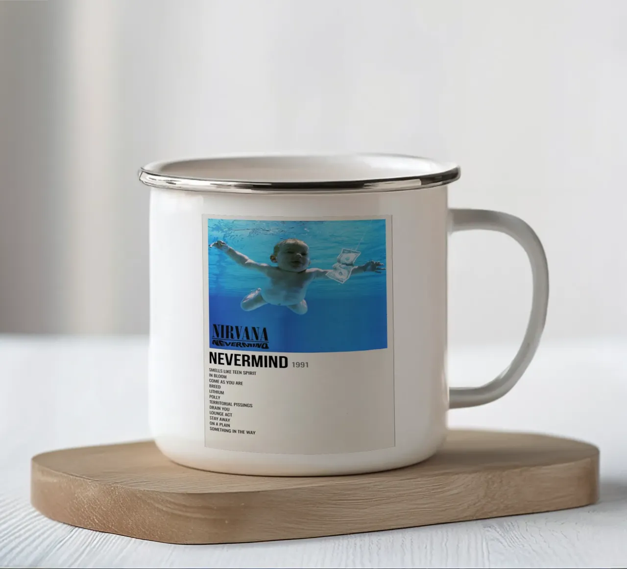 NIRVANA ‘NEVERMIND’ IN STORE 1992 mug en émail de SoundStudio