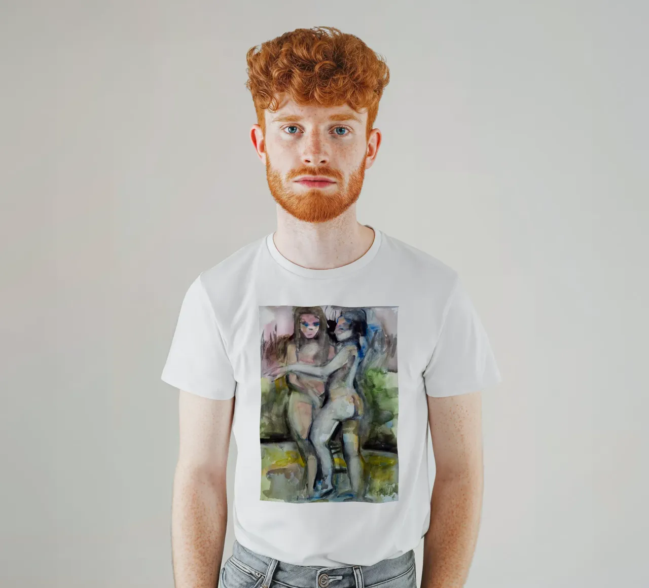 Grazia nuda: Donne ad acquerello t-shirt da Stoian Hitrov