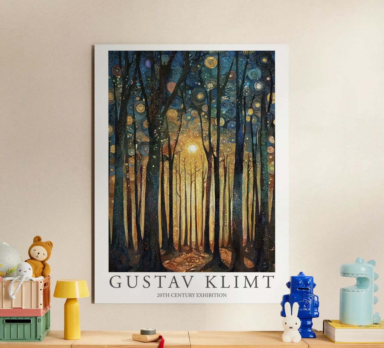 Gustav Klimt, Sonnenwaldbäume, Gemälde Alu-Dibond von Peaches Art Prints