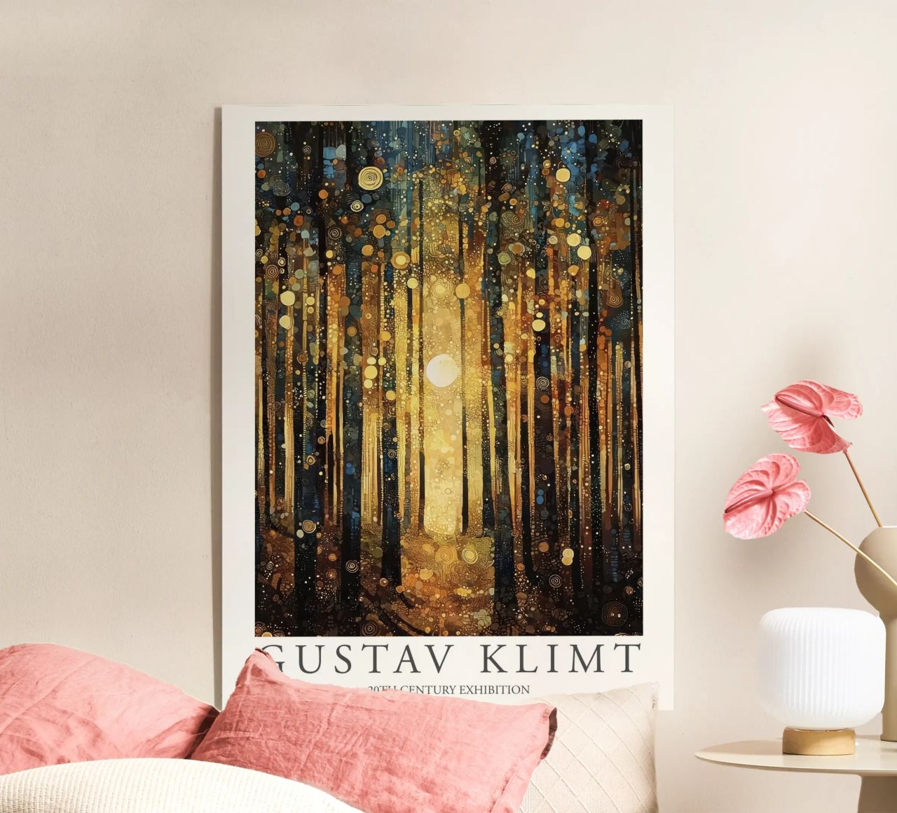 Gustav Klimt, Wald-Sonne-Bäume-Gemälde Acryl-Glas von Peaches Art Prints