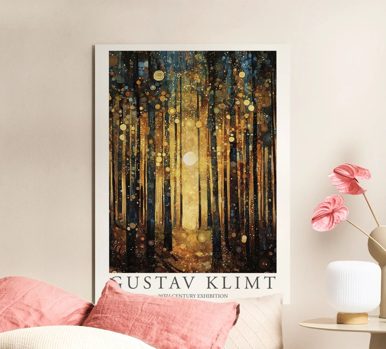 Gustav Klimt, Wald-Sonne-Bäume-Gemälde Alu-Dibond von Peaches Art Prints