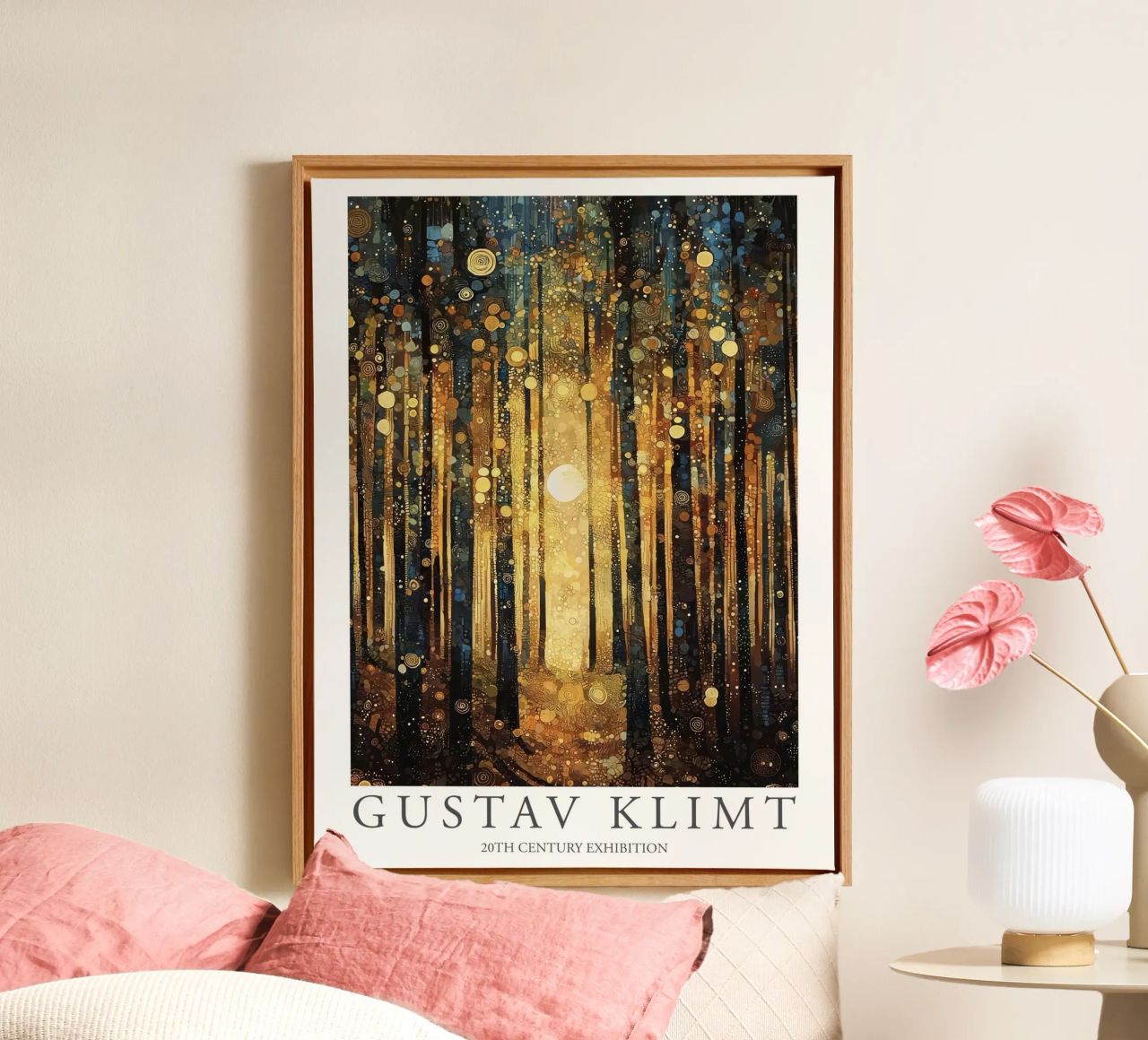 Gustav Klimt, Wald-Sonne-Bäume-Gemälde Leinwand von Peaches Art Prints