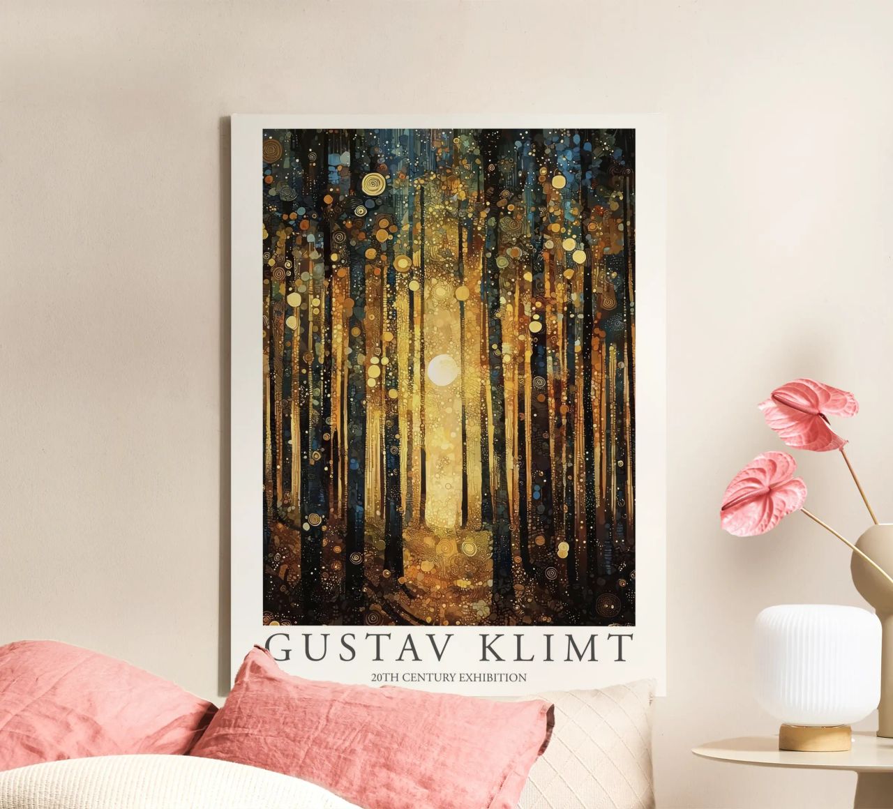 Gustav Klimt, Wald-Sonne-Bäume-Gemälde Leinwand von Peaches Art Prints