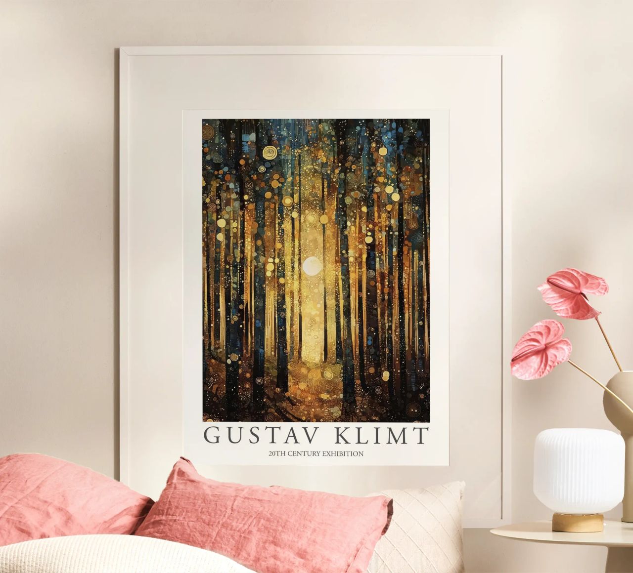 Gustav Klimt, Wald-Sonne-Bäume-Gemälde Hahnemühle von Peaches Art Prints