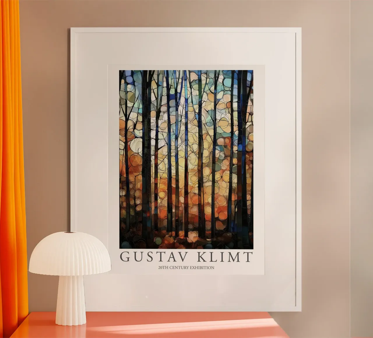 Gustav Klimt, Pittura di alberi e giardini fioriti poster con telaio in alluminio da Peaches Art Prints