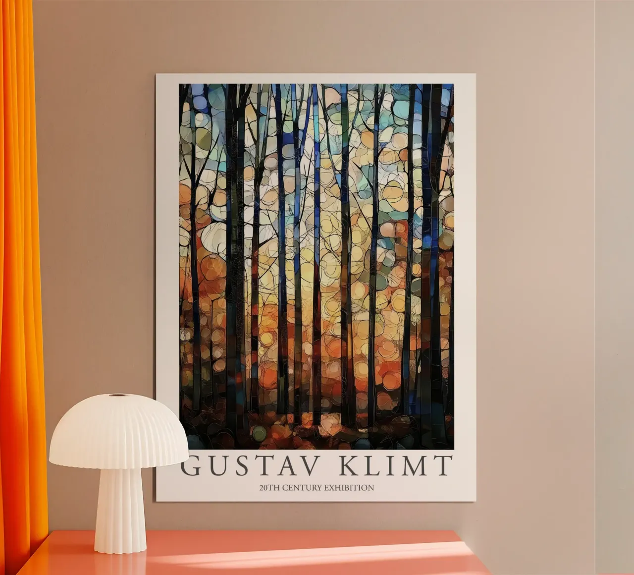 Gustav Klimt, Pittura di alberi e giardini fioriti poster con telaio in alluminio da Peaches Art Prints