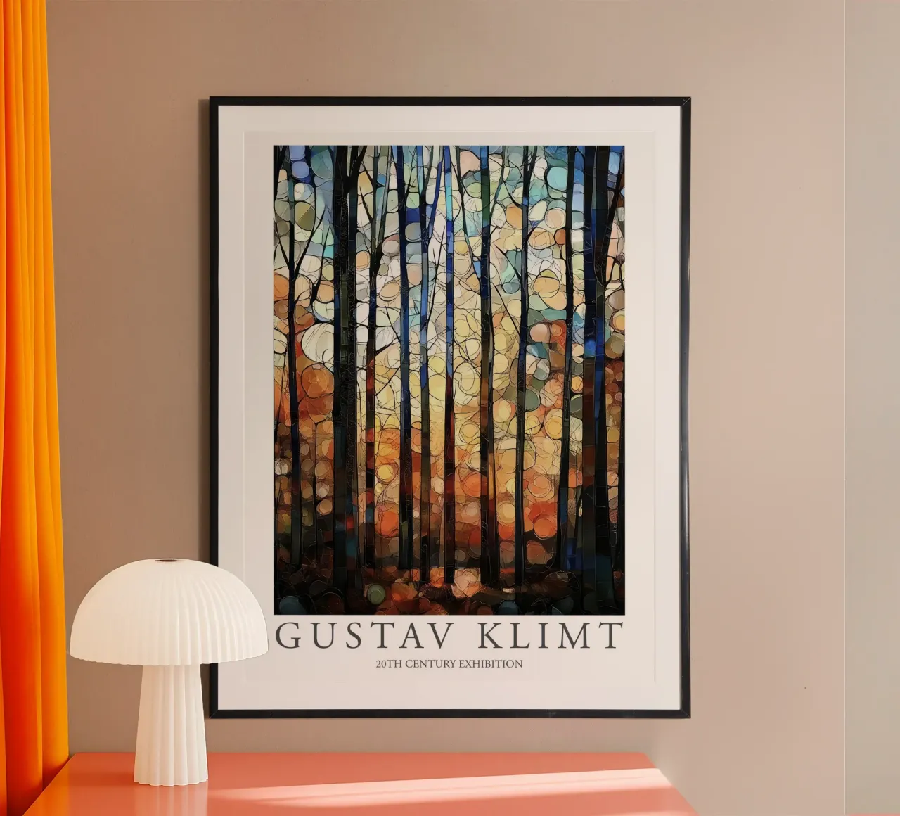 Gustav Klimt, Pittura di alberi e giardini fioriti poster con telaio in alluminio da Peaches Art Prints