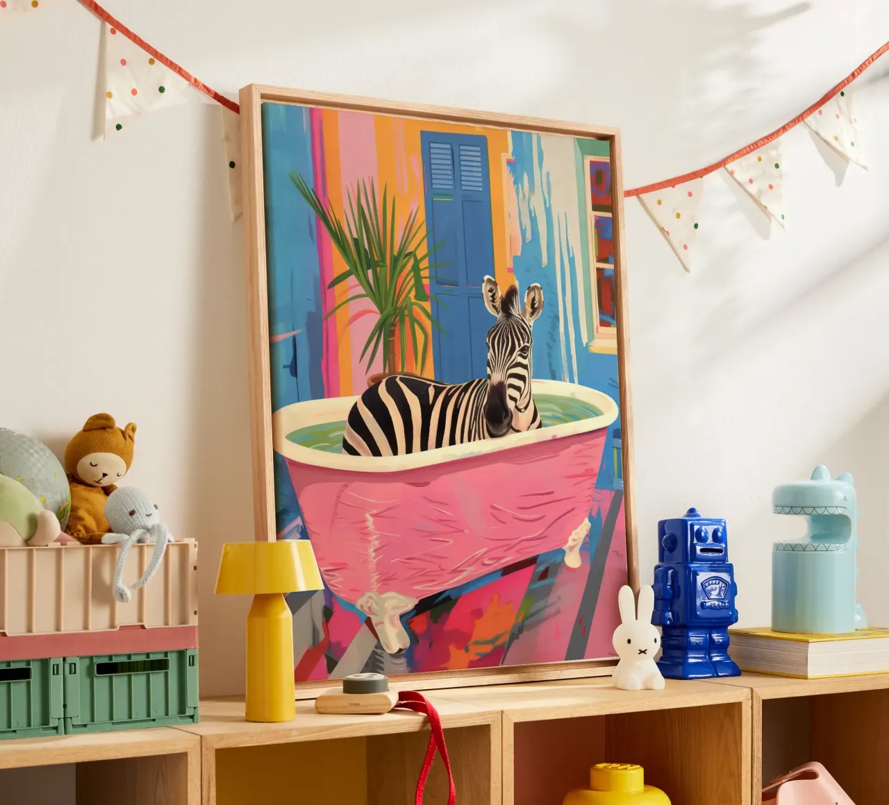 Zebra Print Maximalistische Badkamer Schilderij canvas met Baklijst van Peaches Art Prints