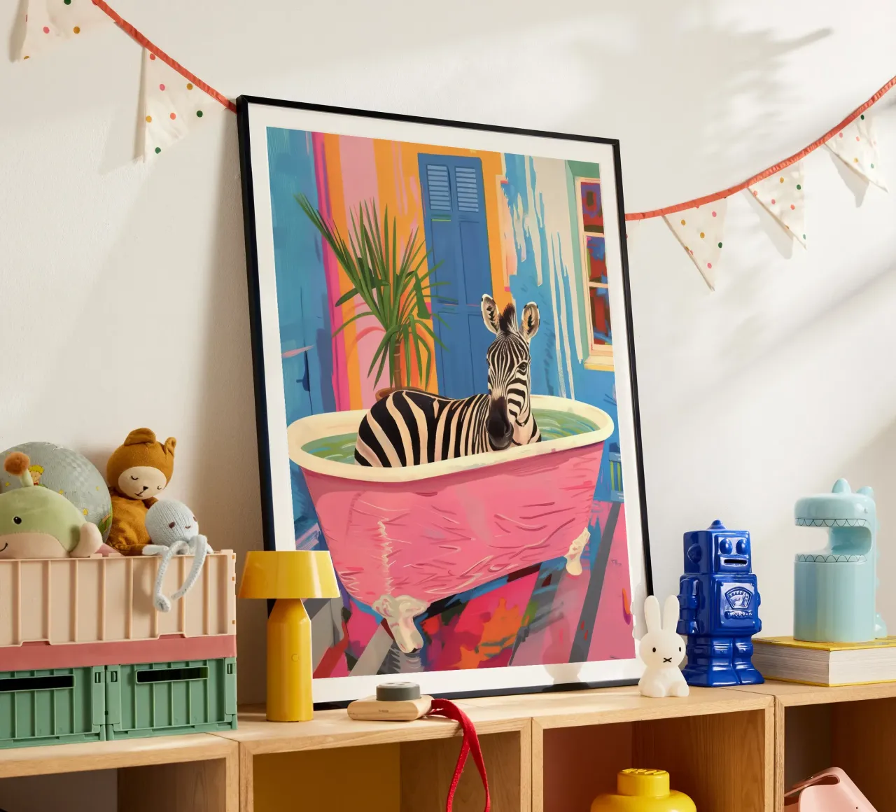 Zebra Print Maximalistische Badkamer Schilderij poster van Peaches Art Prints