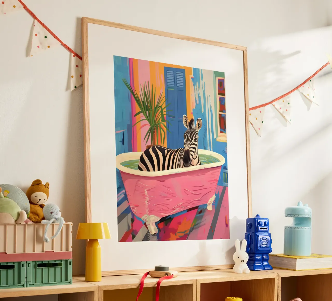 Zebra Print Maximalistische Badkamer Schilderij poster van Peaches Art Prints