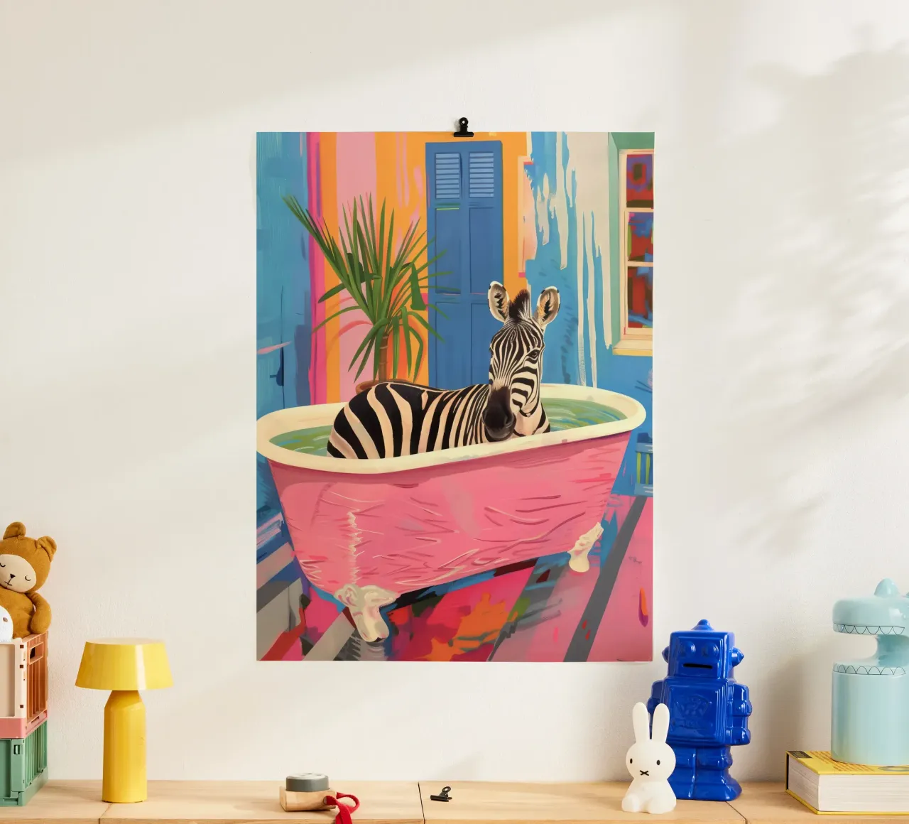 Zebra Print Maximalistische Badkamer Schilderij poster van Peaches Art Prints