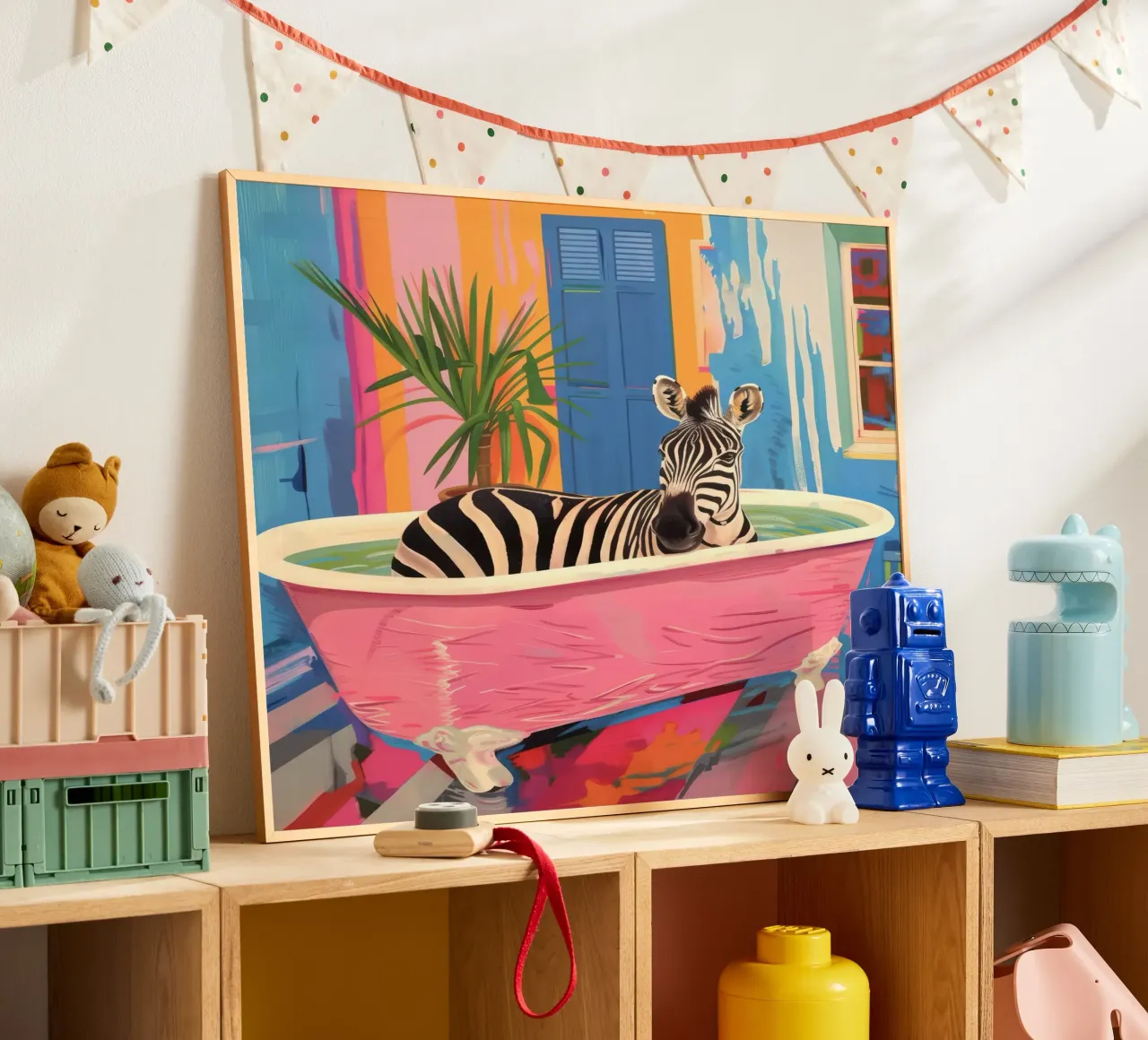 Zebra Print Maximalistische Badkamer Schilderij poster van Peaches Art Prints
