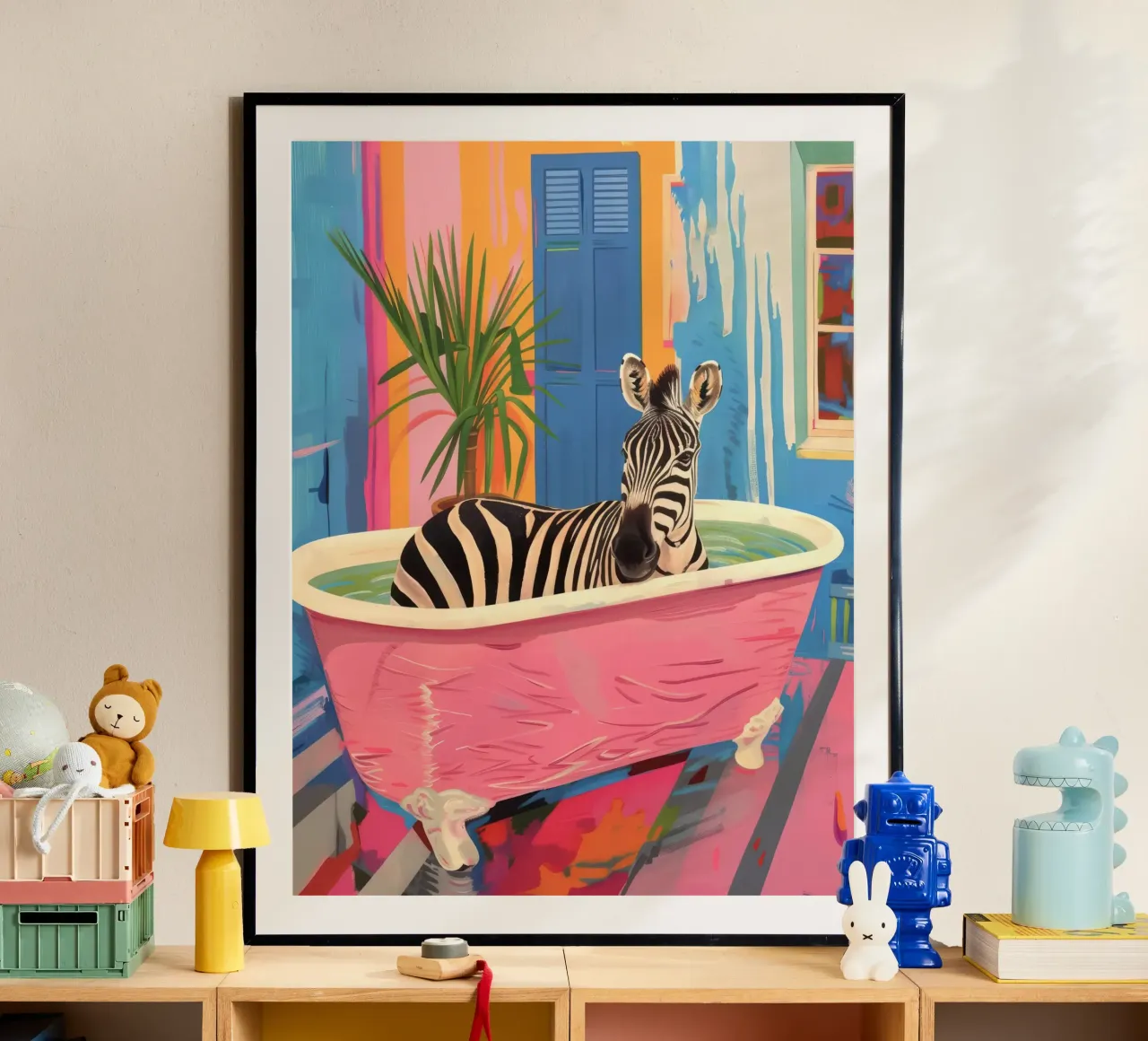 Zebra Print Maximalistische Badkamer Schilderij poster van Peaches Art Prints