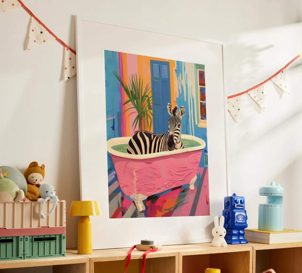 Zebra Print Maximalistische Badkamer Schilderij poster van Peaches Art Prints