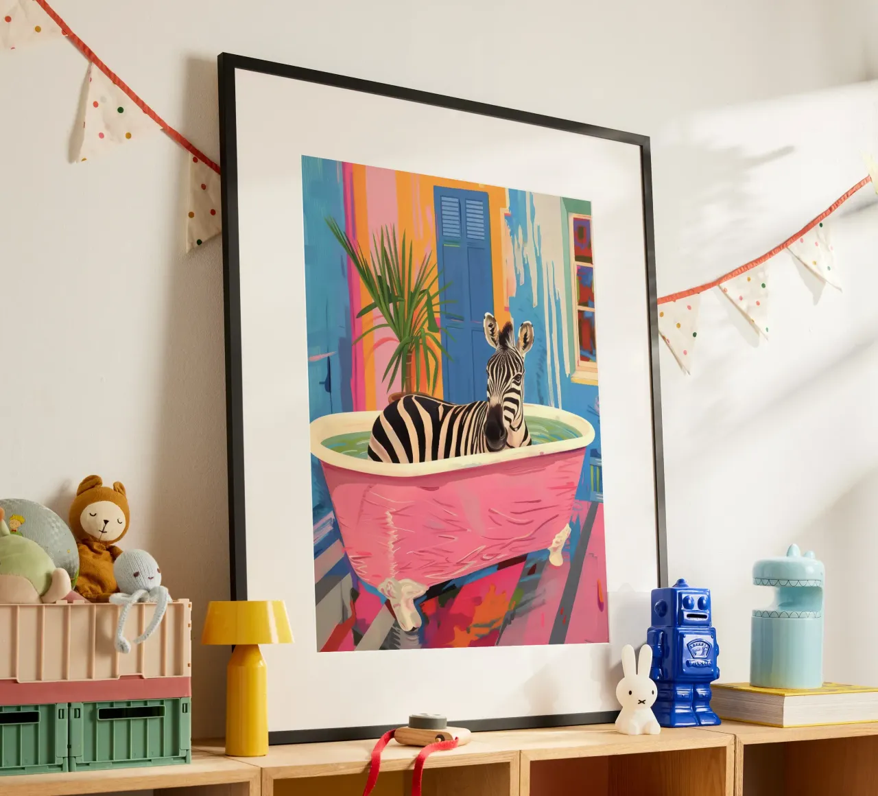 Zebra Print Maximalistische Badkamer Schilderij poster van Peaches Art Prints