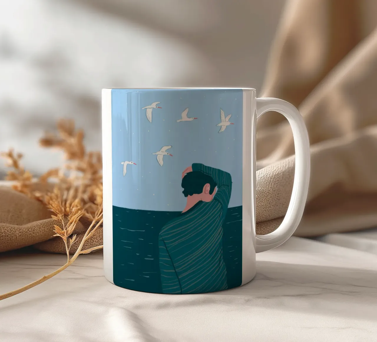 Contemplazione in riva al mare tazza in ceramica da Demar Galleria