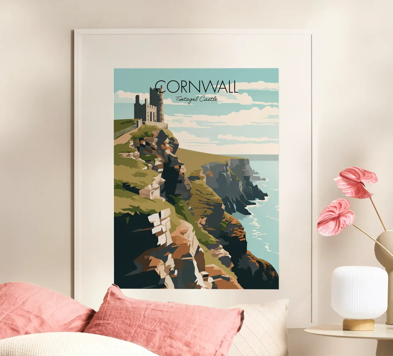 Cornwall, Engeland,Castle Cliffs Reiskunst hahnemühle van Peaches Art Prints