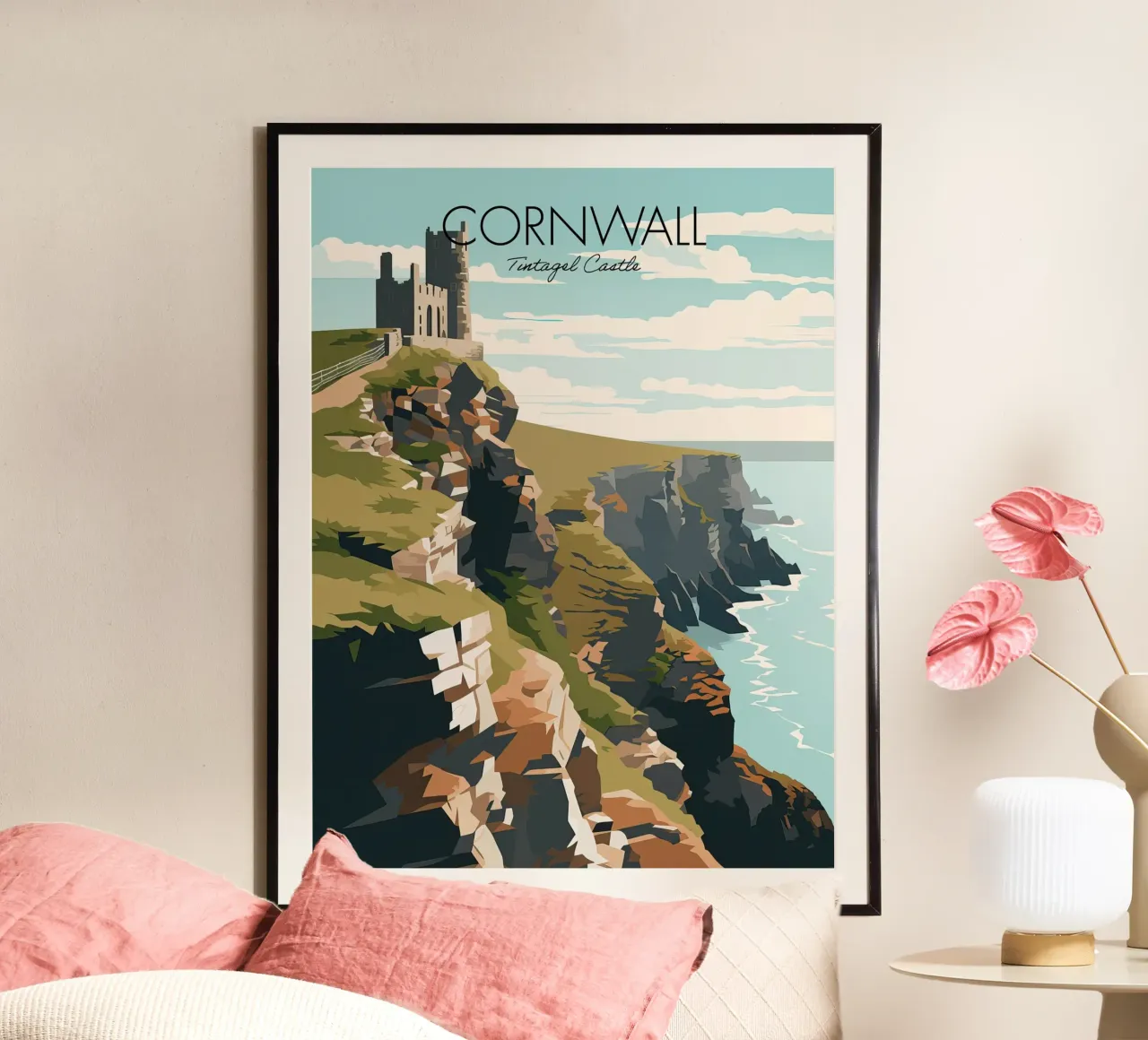 Cornwall, Engeland,Castle Cliffs Reiskunst hahnemühle van Peaches Art Prints