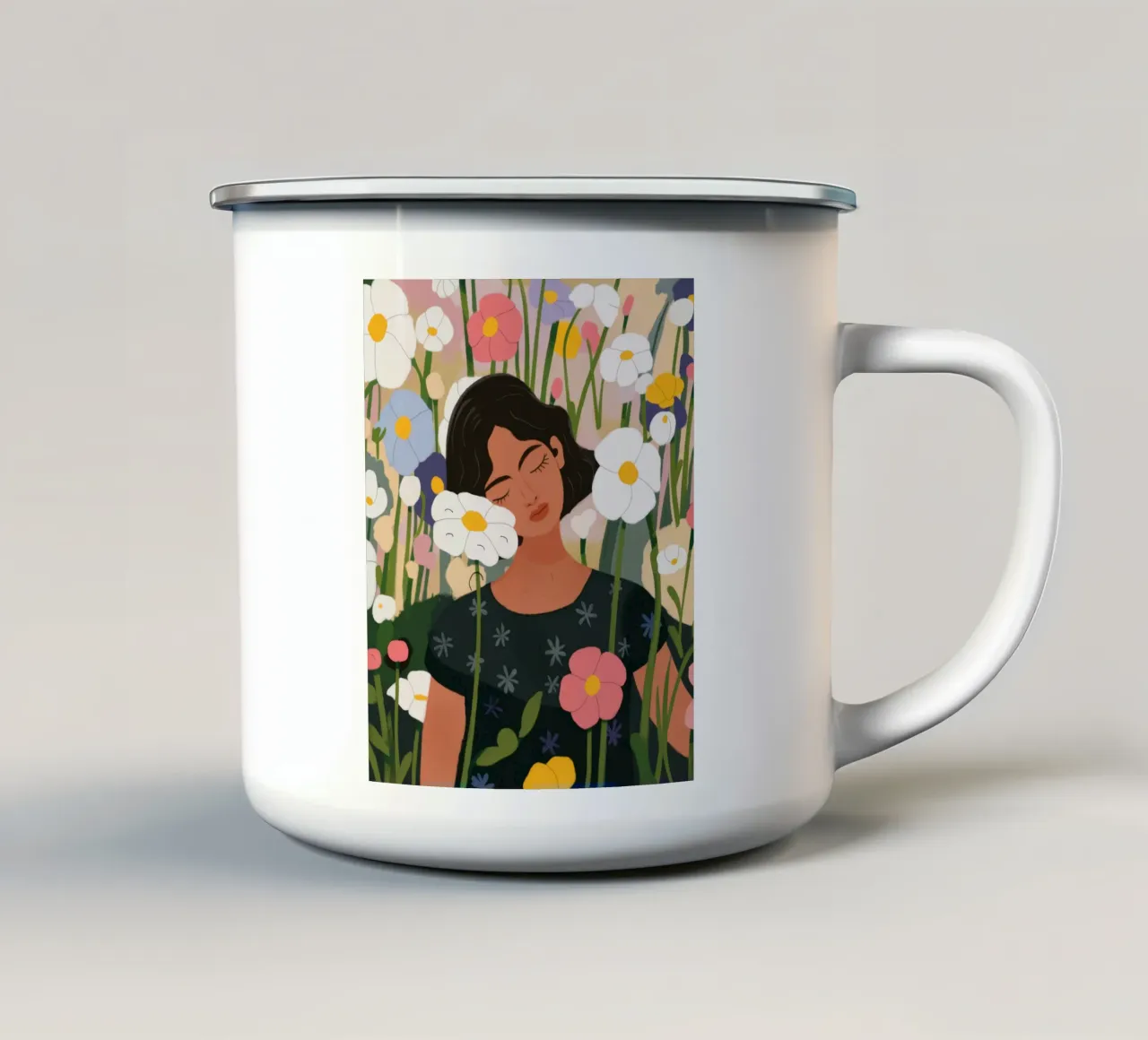 Ritratto di campo fiorito tazza in smalto da Demar Galleria