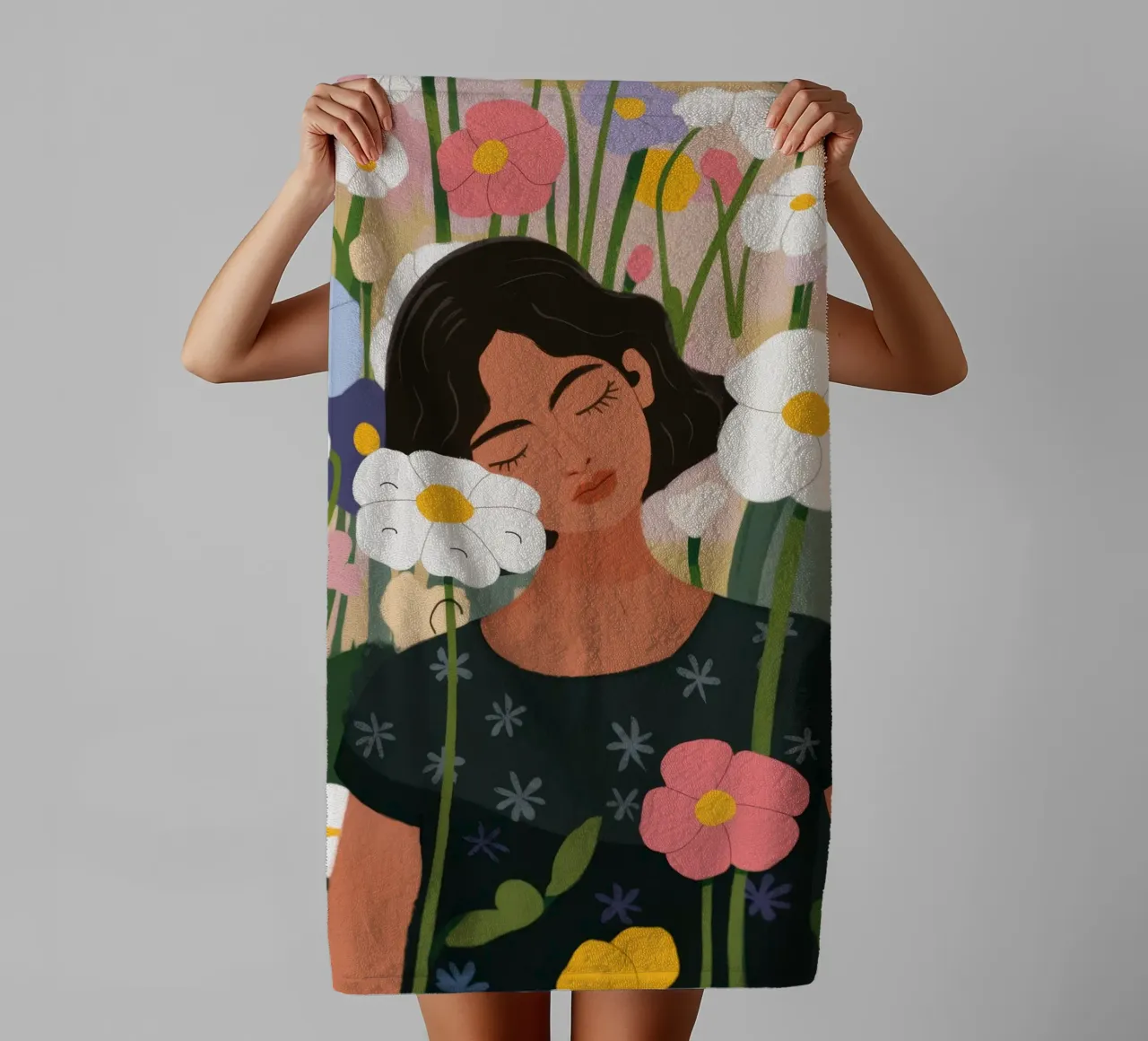 Portrait d'un champ de fleurs serviette de bain de Demar Galleria