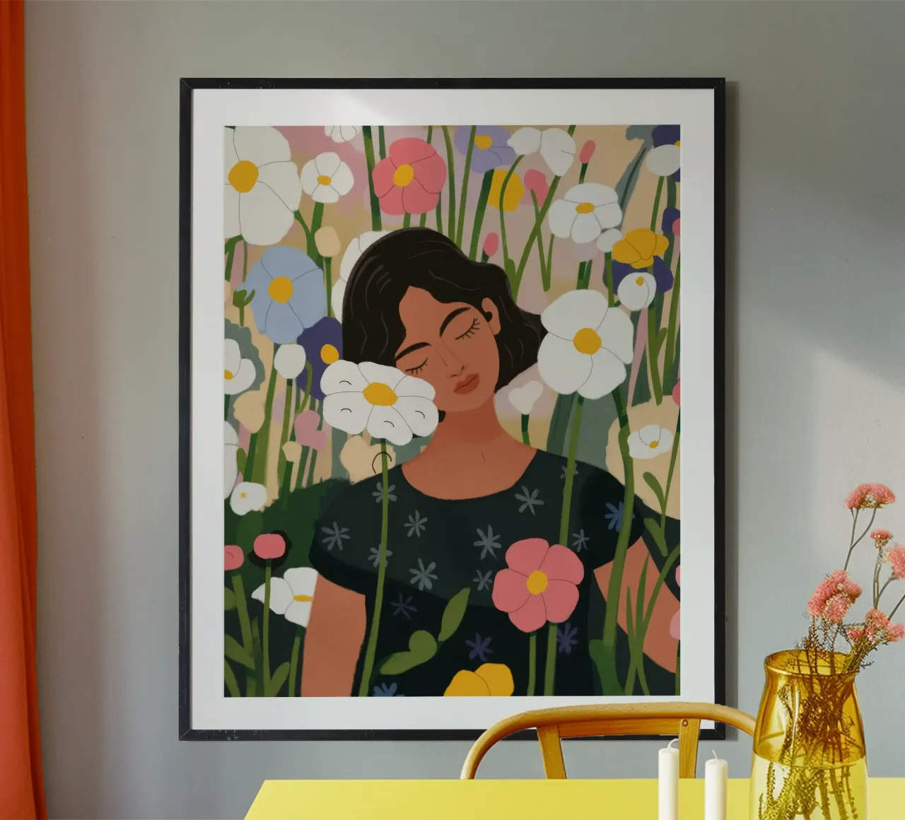 Ritratto di campo fiorito poster con telaio in alluminio da Demar Galleria