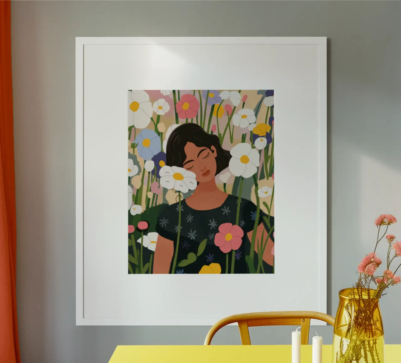 Ritratto di campo fiorito poster con telaio in alluminio da Demar Galleria