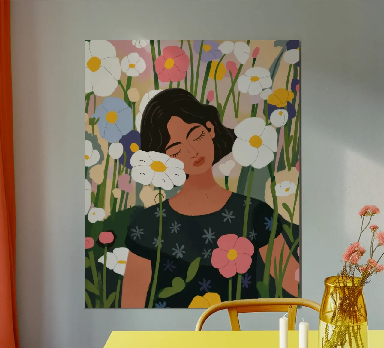 Ritratto di campo fiorito poster con telaio in alluminio da Demar Galleria
