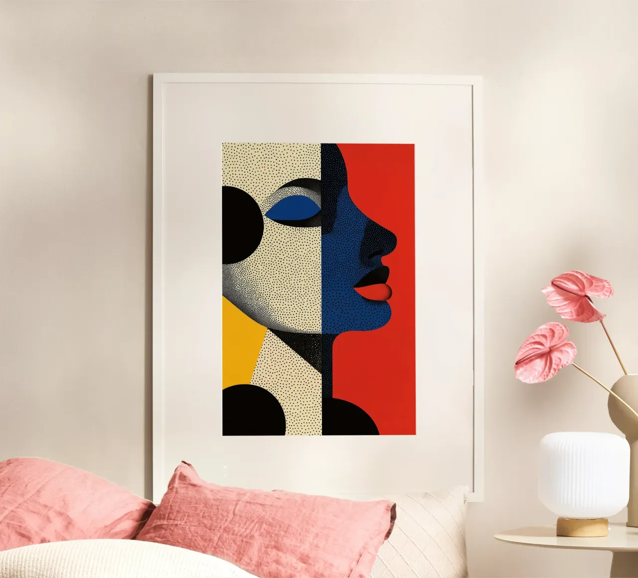 Ritratto di donna Opt Art poster con telaio in legno da Autofocus