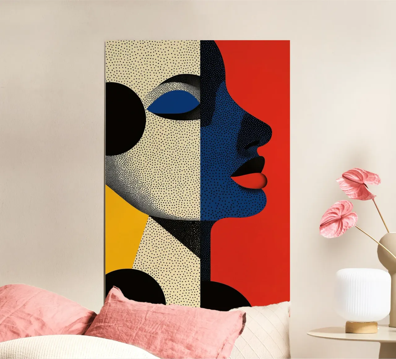 Ritratto di donna Opt Art poster con telaio in legno da Autofocus