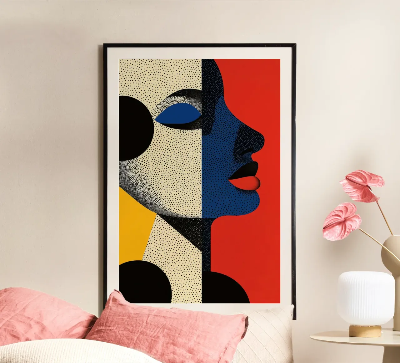 Ritratto di donna Opt Art poster con telaio in legno da Autofocus