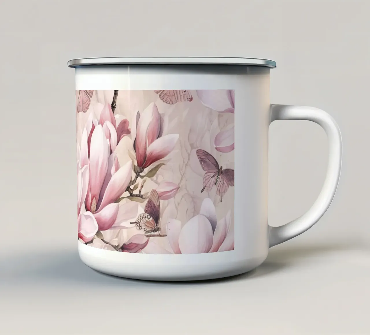 Magnolia And Butterfly Pastel Pink tazza in smalto da Andrea Haase Floral Passion