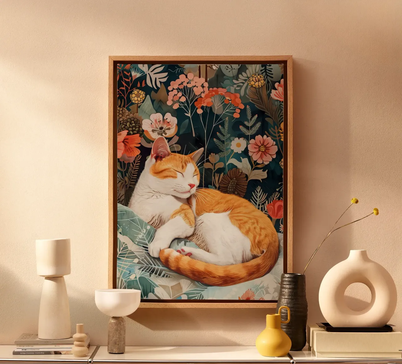 Gatto che dorme tela con Cornice a cassetta da Justyna Jaszke JBJart