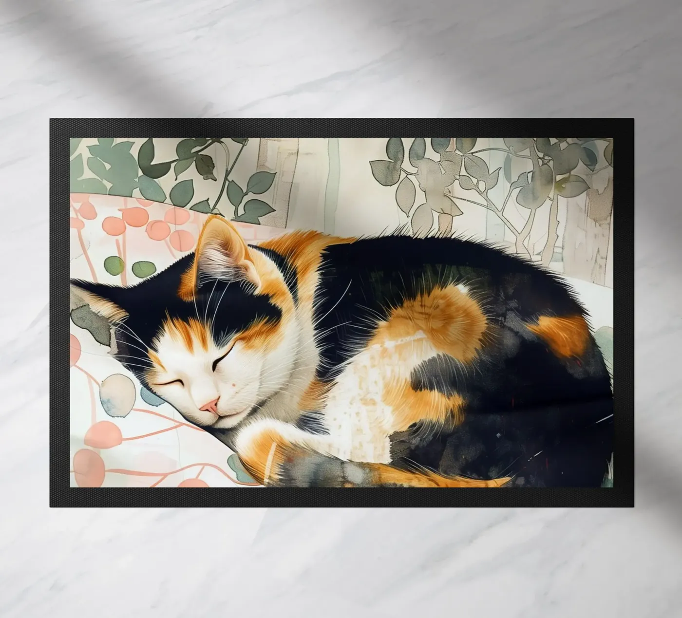 Sleeping kitty doormat by Justyna Jaszke JBJart