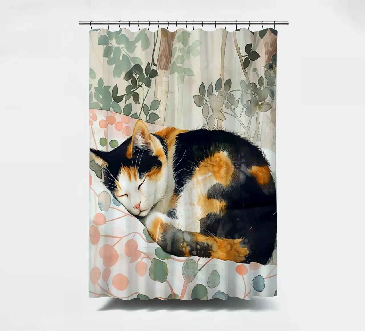 Gatito dormido cortina de baño de Justyna Jaszke JBJart
