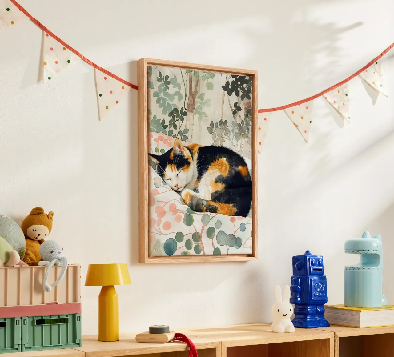 Schlafendes Kätzchen Leinwand mit Schattenfugenrahmen von Justyna Jaszke JBJart