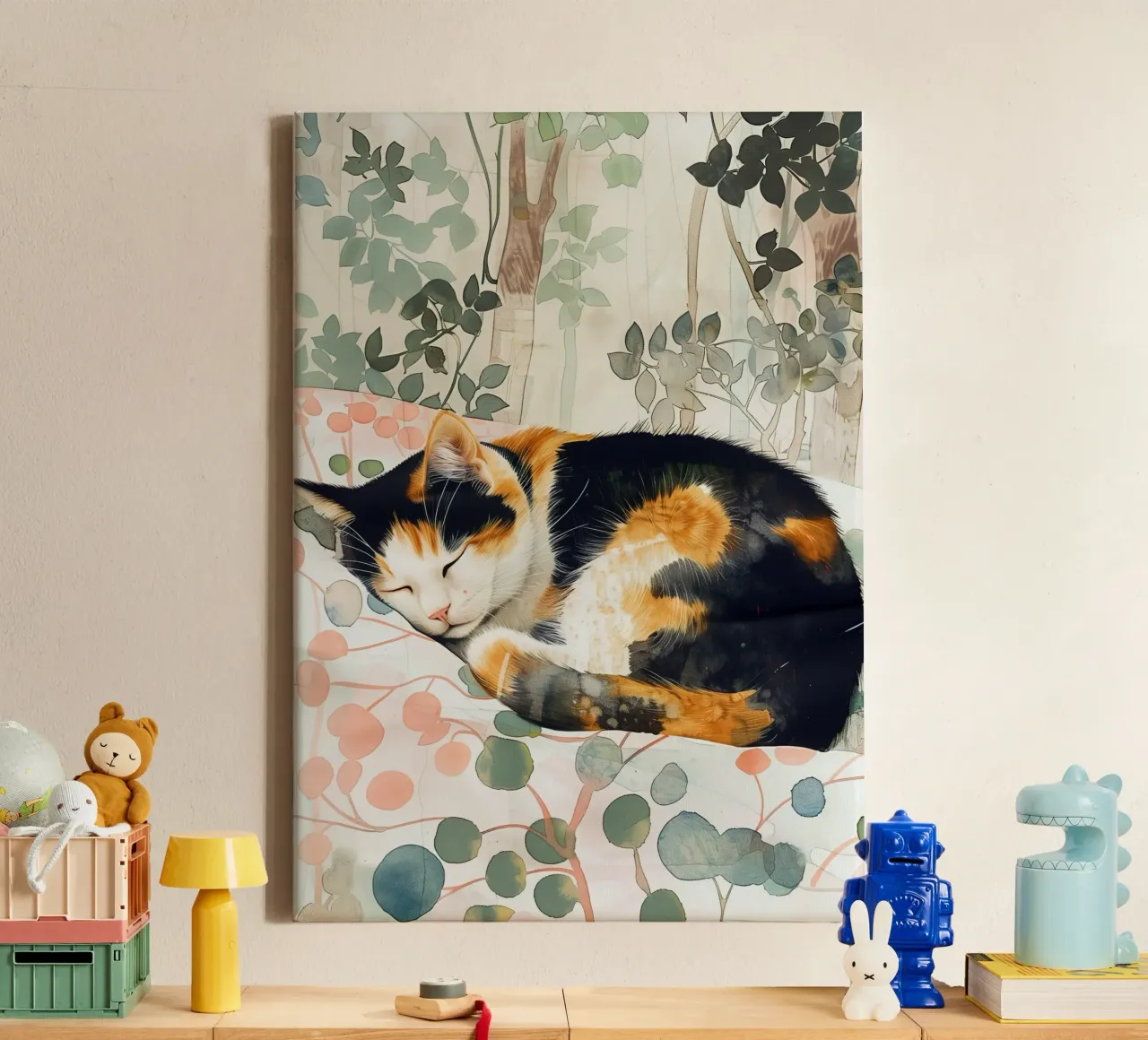 Schlafendes Kätzchen Leinwand mit Schattenfugenrahmen von Justyna Jaszke JBJart