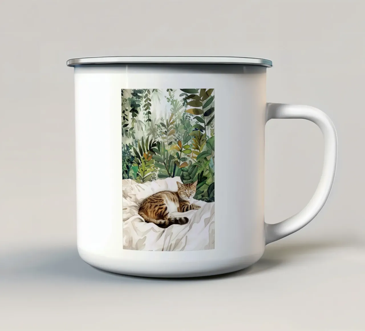 Gato en la cama taza de esmalte de Justyna Jaszke JBJart