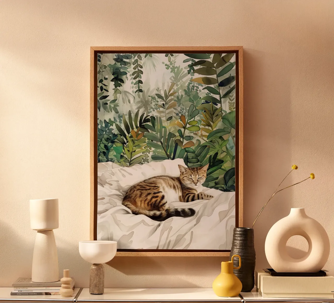 Gatto a letto tela con Cornice a cassetta da Justyna Jaszke JBJart