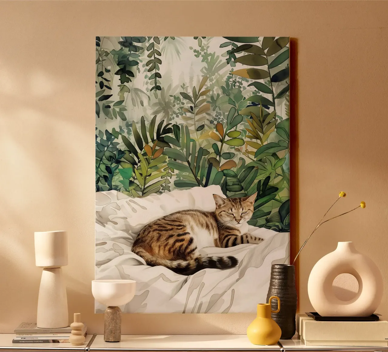 Gatto a letto tela con Cornice a cassetta da Justyna Jaszke JBJart