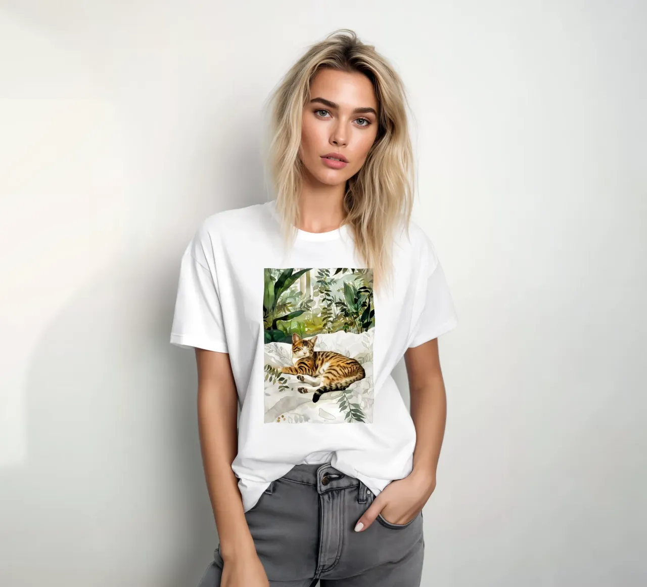 Gatto a letto t-shirt da Justyna Jaszke JBJart